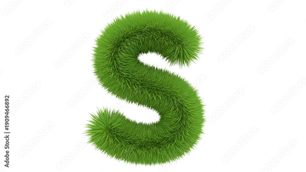 Fototapeta premium A large green grass letter S on a plain white background