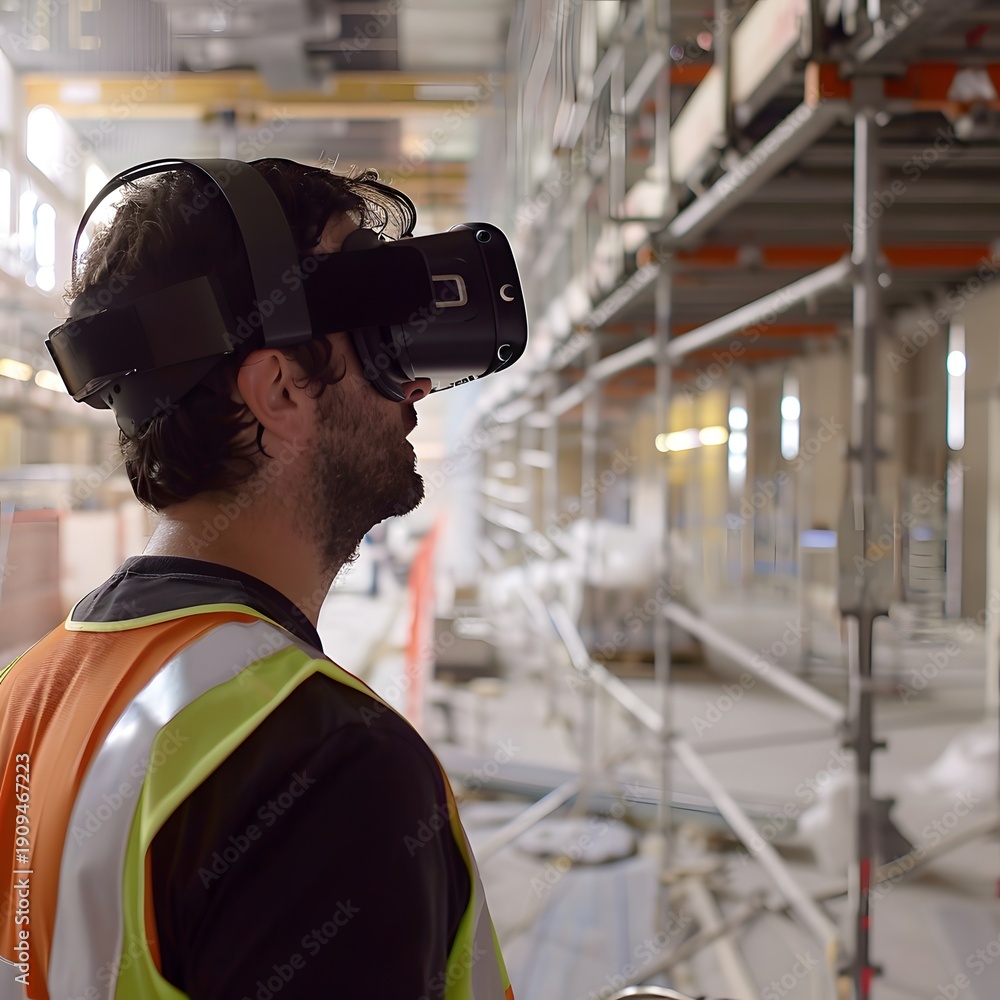 Obraz premium Architect using VR to walk through a building before it's built,