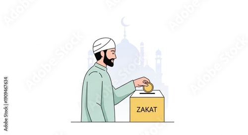 Online Zakat Payment via Mobile Banking in Europe Islamic Finance Vector Illustration
