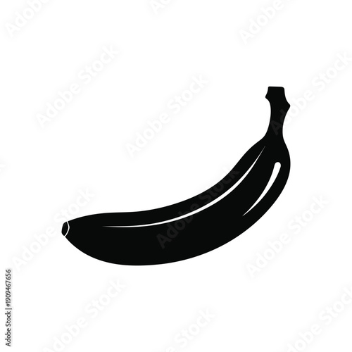 Ripe banana in simple silhouette style with black color on white background for fruit icon