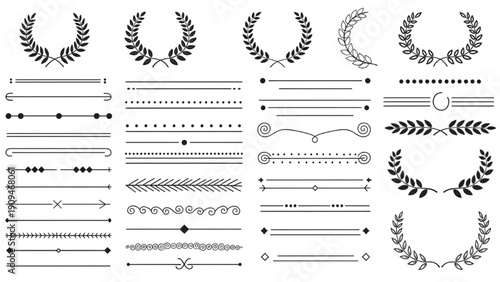 Collection of ornate dividers, frames, and decorative elements in various styles and designs