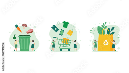 A minimalist illustration set of three scenes in a light green and white color scheme (4)_traced