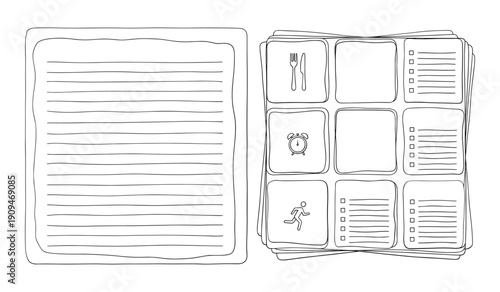 Open Notebook With Blank Lined Pages And Three Detachable Icon Tabs Illustration