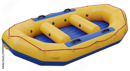 Quadro su tela Yellow and blue inflatable raft PNG isolated on transparent background, river ra