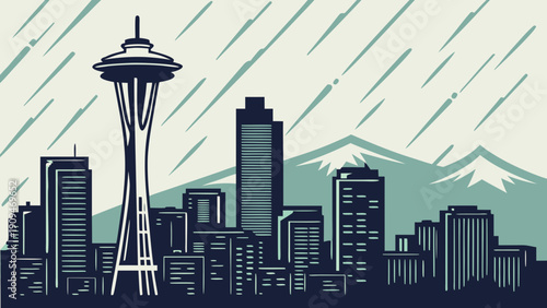 Seattle skyline with the iconic space needle, perfect for travel brochures, city guides, websites, blogs, social media posts, and posters.