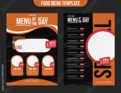 Set of delicious food sale brochure menu for promotional restaurant and cafe poster marketing with editable photo background template design