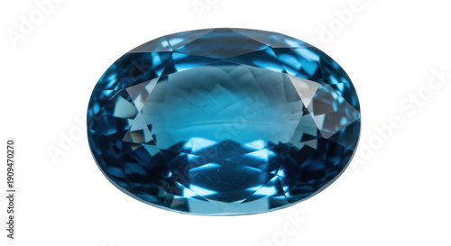 Fotografija Oval blue topaz gemstone isolated PNG on transparent background, faceted preciou