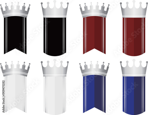 高級感のある王冠付きのリボン8種セット　シルバー