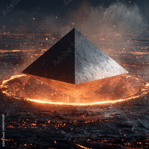 Marble pyramids floating, ocean from Mysterious Jungle Landscape