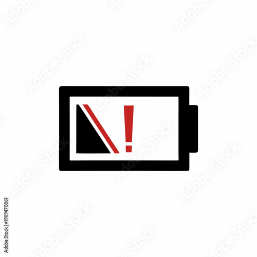 Low battery warning symbol with red exclamation mark