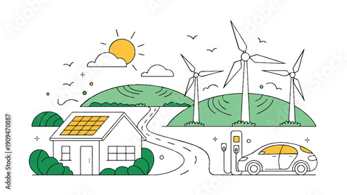 A minimalist line art illustration of a sustainable energy landscape (3)_traced