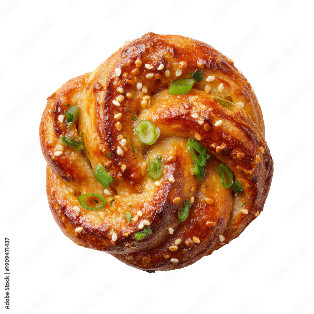 Fototapeta premium A close-up shot of a freshly baked, sesame seed-topped bread roll Isolated Transparent Background, PNG