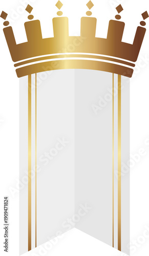 高級感のある王冠付きのリボン　ホワイト＆ゴールド