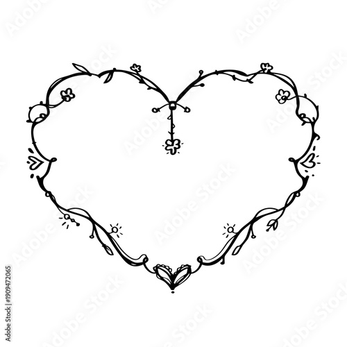 Elegant heart with floral design - vector doodles.