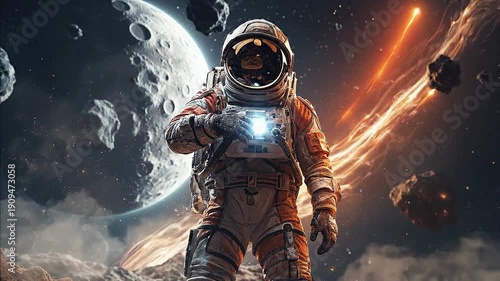 Space Exploration Frontier Visual | Astronaut Conducting In-Situ Resource Analysis on Lunar Mission | Next-Gen Space Economy: Human + Tech in Deep Space Operations
