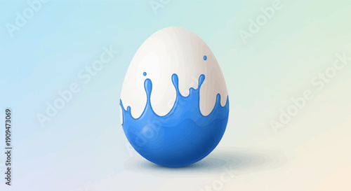 A white egg with blue paint splashes around its lower half