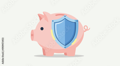 Secure Business Savings Piggy Bank with Protective Shield Illustration