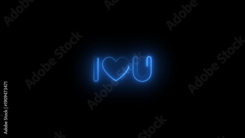 Glowing Blue Neon Sign with I Love You Message on Black Background