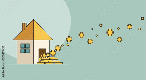 Business Growth Illustrated through House and Coins in a Prosperous Financial Environment Vector Graphic