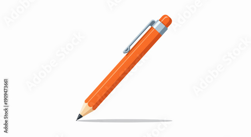 A vibrant orange mechanical pencil poised for action on a clean white backdrop