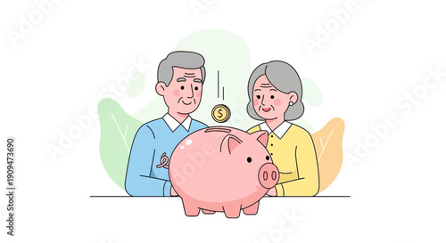 Business couple saving money together in a piggy bank illustration
