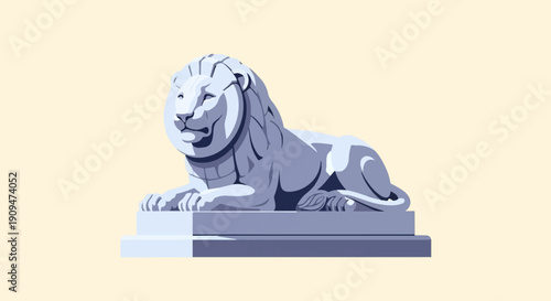 A stylized, light blue pixel art lion statue rests on a platform