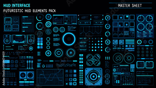 Futuristic hud interface elements pack a master sheet of design components