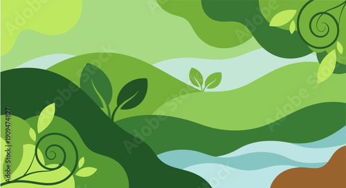 Business Landscape with Rolling Hills and Plants in a Serene Environment viewed from Above