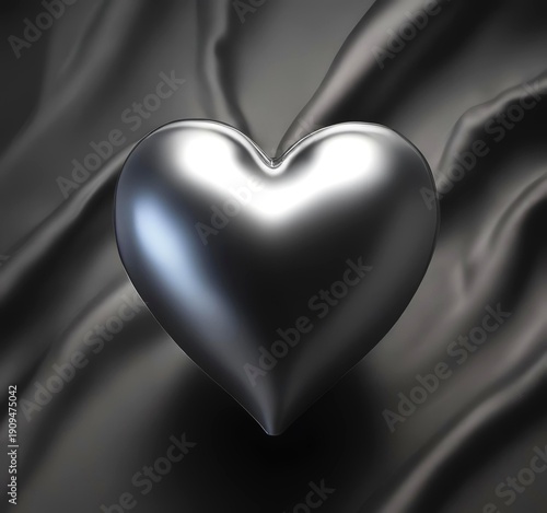 Wallpaper Mural Platinum metallic heart floating over deep black silk fabric, Torontodigital.ca