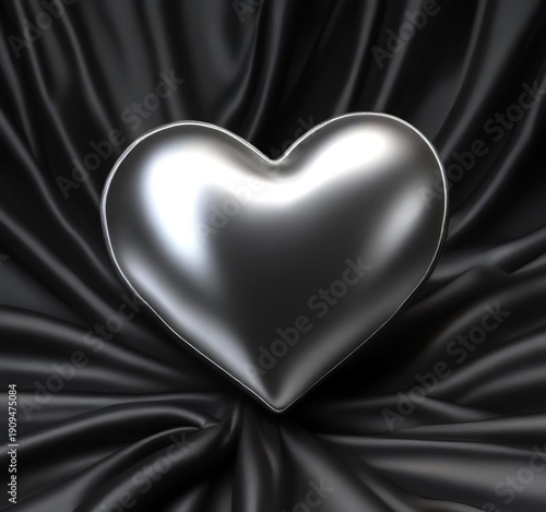 Wallpaper Mural Platinum metallic heart floating over deep black silk fabric, Torontodigital.ca
