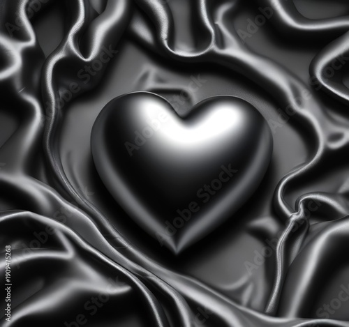 Wallpaper Mural Platinum metallic heart floating over deep black silk fabric, Torontodigital.ca