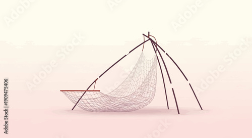 A simple, stylized drawing of a fishing net suspended on a tripod structure