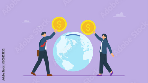 Business people pay environmental fee. Global business investment in environment and concept in clean industry. World environmental day, nature protection, nature saving and eco concept.