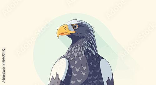 A stylized digital illustration of an eagle's head and chest against a pale background