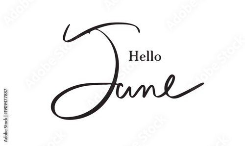 Hello June month text font calligraphy hand written lettering script black color object icon hello june month summer greeting card spring time banner happy calendar hello june vacation holiday june 
