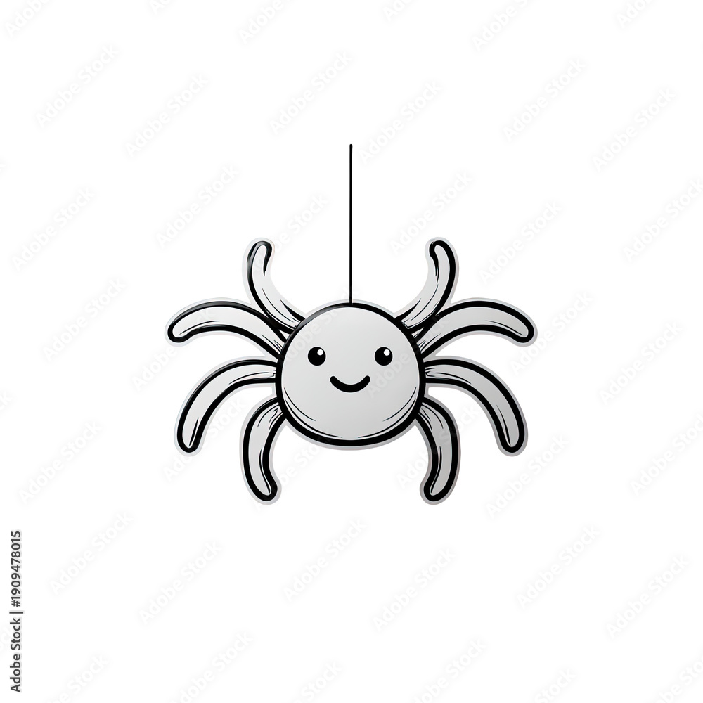Obraz premium Adorable cartoon spider with eight legs and a happy face, rendered in a simple, grayscale style