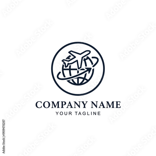 Airplane Logo Template with Globe Design.