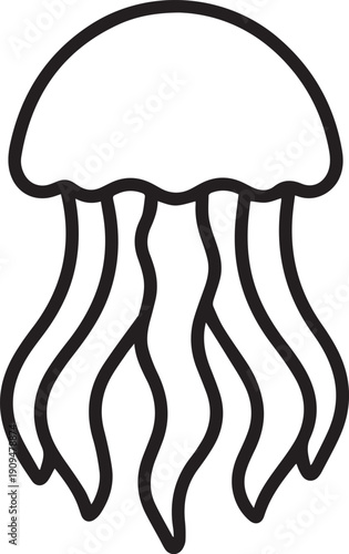 An illustrative outline image captures the simplistic elegance of a jellyfish. Its streamlined form, with flowing tentacles, is represented with clean lines, ideal for use as an emblem.