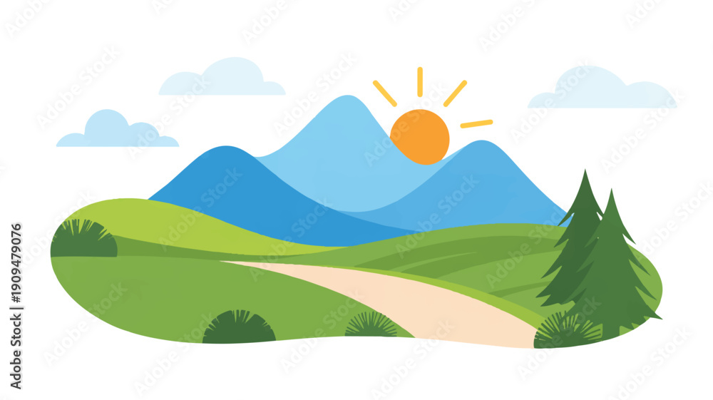 Obraz premium A minimalist vector illustration of a mountain landscape with a winding road (2)_traced