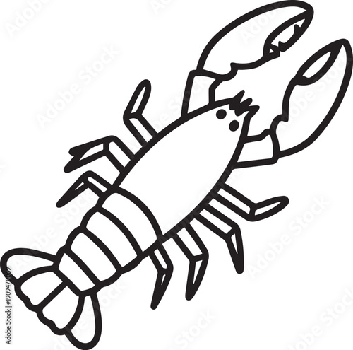 A detailed monochrome outline of a lobster. Focus on the sea creature, showcasing its intricate anatomy.