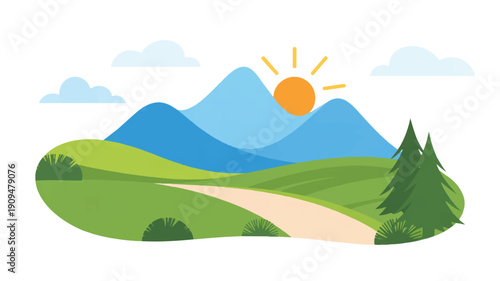 A minimalist vector illustration of a mountain landscape with a winding road (2)_traced