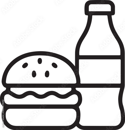 Fast Food Combo Meal Icon Hamburger and Soda Bottle