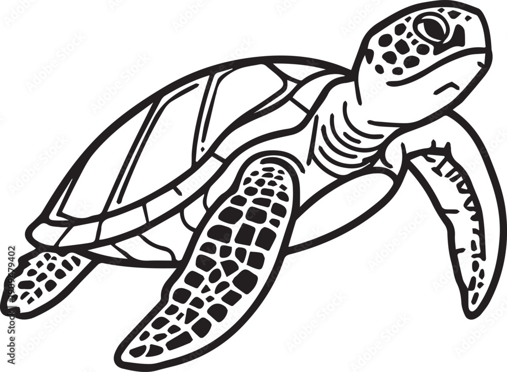 Fototapeta premium An illustration captures the essence of a serene sea turtle gliding gracefully through the tranquil ocean waters, showcasing intricate details.