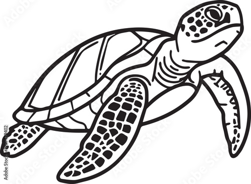 An illustration captures the essence of a serene sea turtle gliding gracefully through the tranquil ocean waters, showcasing intricate details.