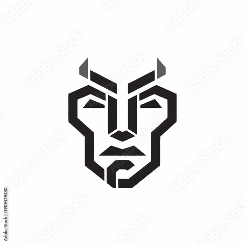 Abstract Geometric Face Logo Design with Horns.