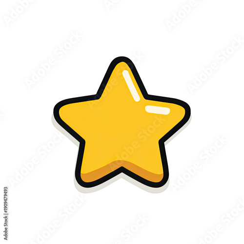 A cartoon-style golden star with a dark outline and a white stroke, on a black background