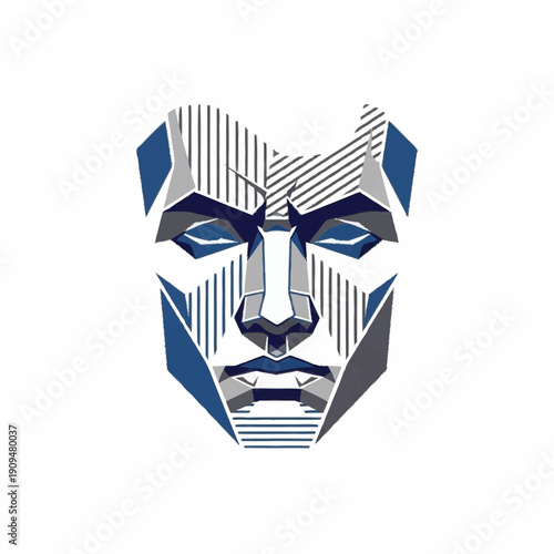 Abstract geometric human face illustration with sharp lines and angles.