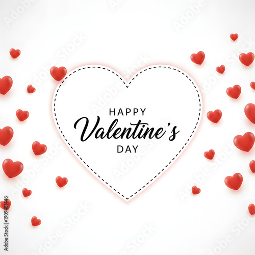 Happy valentines day greeting card with hearts isolated on white background