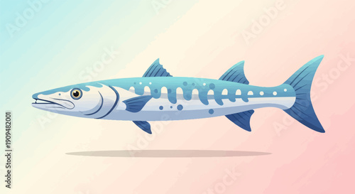 A stylized illustration of a barracuda fish in profile, against a soft gradient background