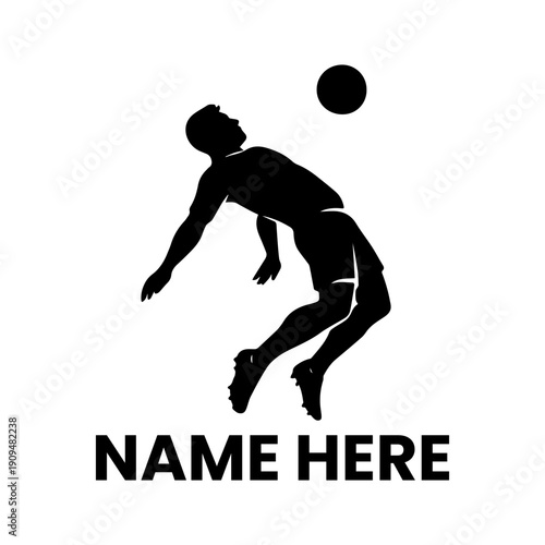 Dynamic silhouette illustration of a male soccer player heading a football in mid-air, capturing the essence of athletic prowess and competitive sport action